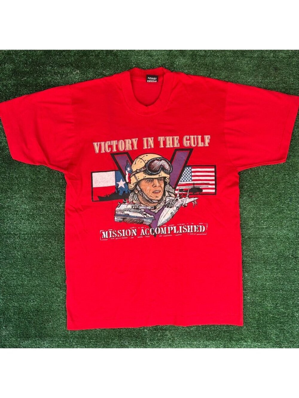 Vintage 90s Operation Desert Storm T-Shirt Red L Single Stitch Iraq War Military